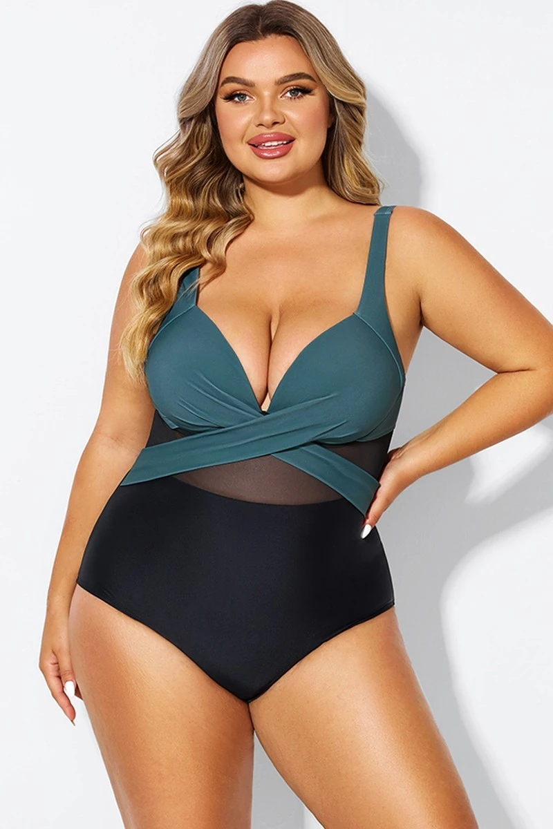 V-Neck Colorblock Tummy Control One Piece Swimsuit 5 V-Neck Colorblock Tummy Control One Piece Swimsuit - Image 3