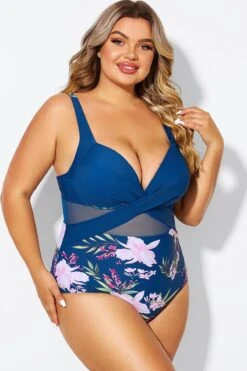 Floral Print Cut Out Mesh Underwire One Piece Swimsuit -Meetcurve Shop b deop006012 6