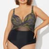 V-Neck Camouflage Print Mesh Underwired One Piece Swimsuit -Meetcurve Shop b deop006013 1