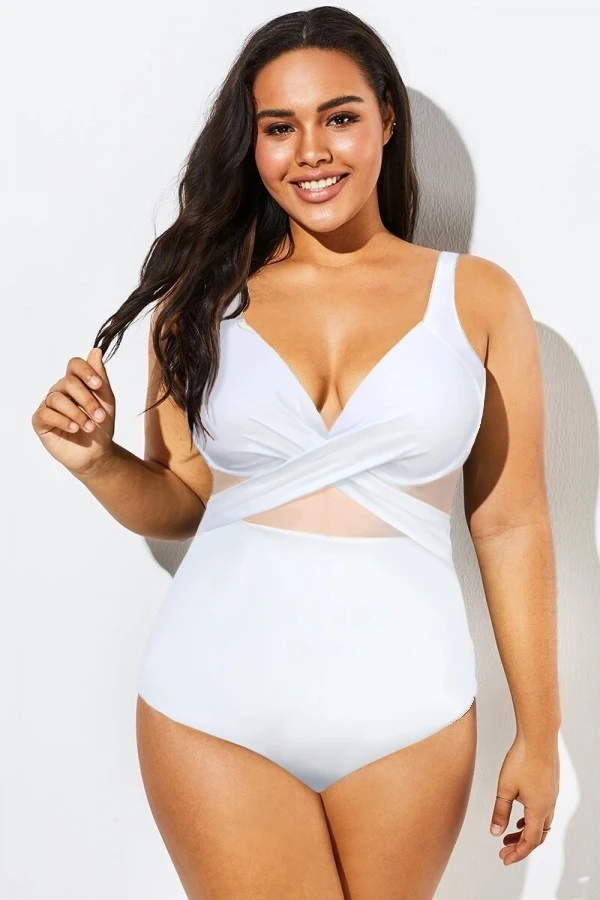 White Cut Out Mesh Underwire One Piece Swimsuit 3 White Cut Out Mesh Underwire One Piece Swimsuit