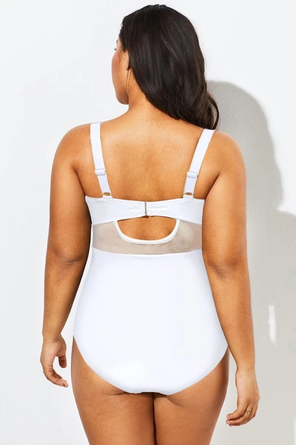 White Cut Out Mesh Underwire One Piece Swimsuit 4 White Cut Out Mesh Underwire One Piece Swimsuit - Image 2