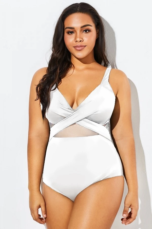 White Cut Out Mesh Underwire One Piece Swimsuit 5 White Cut Out Mesh Underwire One Piece Swimsuit - Image 3