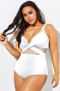 White Cut Out Mesh Underwire One Piece Swimsuit 9 White Cut Out Mesh Underwire One Piece Swimsuit -Meetcurve Shop b deop006014 44