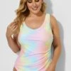Rainbow Sarong Front One Piece Swimsuit For Lady -Meetcurve Shop b deop011002 3