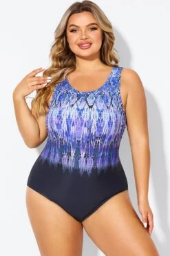 Purple High Neck Tummy Control One Piece Swimsuit -Meetcurve Shop b deop021001 3