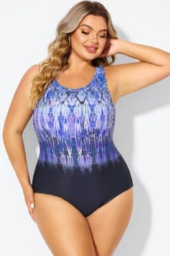 Purple High Neck Tummy Control One Piece Swimsuit -Meetcurve Shop b deop021001 4