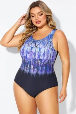 Purple High Neck Tummy Control One Piece Swimsuit -Meetcurve Shop b deop021001 5