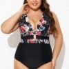Floral Print Cut Out One Piece Swimsuit -Meetcurve Shop b deop032001 1
