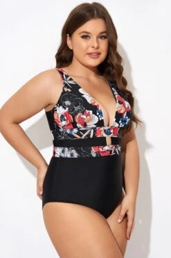 Floral Print Cut Out One Piece Swimsuit -Meetcurve Shop b deop032001 6