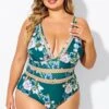 Floral Print Plunge V-neck One Piece Swimsuit -Meetcurve Shop b deop033006 1