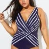 Blue And White Stripe Mesh One Piece Swimsuit 1 Blue And White Stripe Mesh One Piece Swimsuit -Meetcurve Shop b deop034004 11