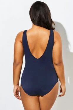Blue And White Stripe Mesh One Piece Swimsuit -Meetcurve Shop b deop034004 55