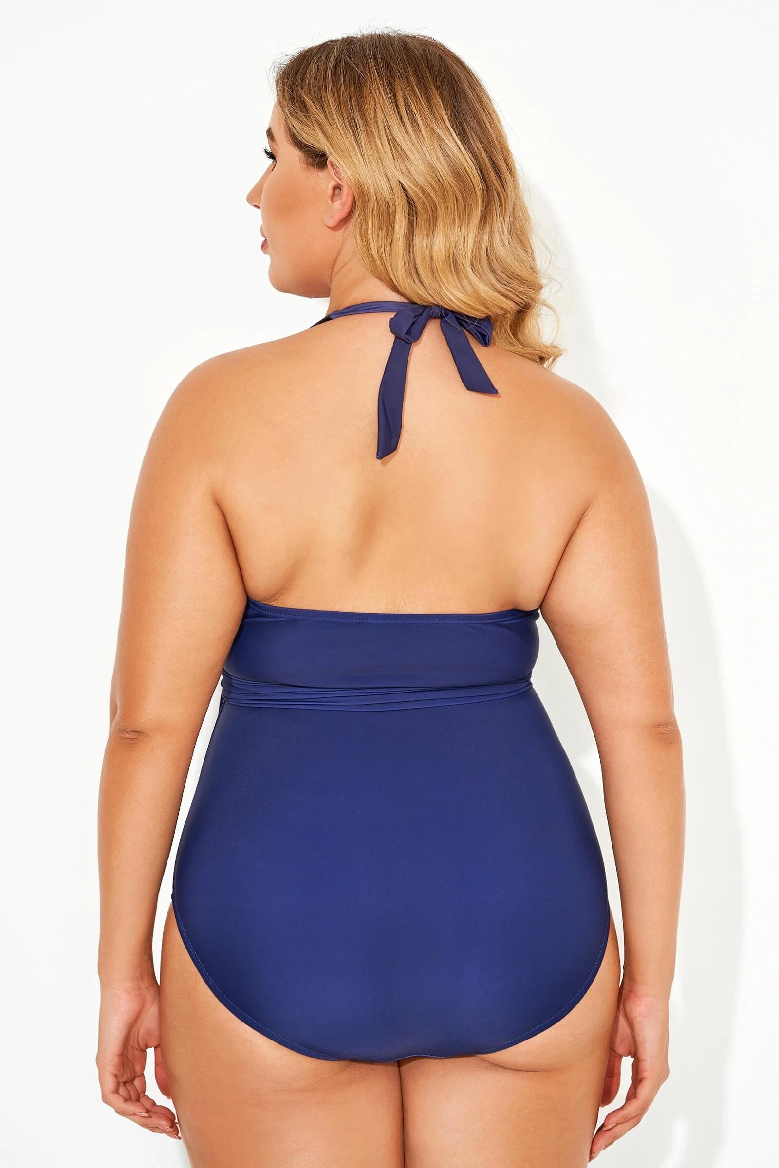 Blue Faux V-neck Women One Piece Swimsuit 4 Blue Faux V-neck Women One Piece Swimsuit - Image 2