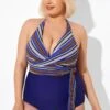 Purple Faux Wrap Halter One Piece Swimsuit 1 Purple Faux Wrap Halter One Piece Swimsuit -Meetcurve Shop b deop035005 5