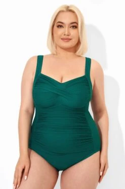Green Tummy Control Modern One Piece Swimsuit -Meetcurve Shop b deop042001 4