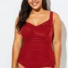 Wine Red Tummy Control Halter One Piece Swimsuit -Meetcurve Shop b deop042002 44