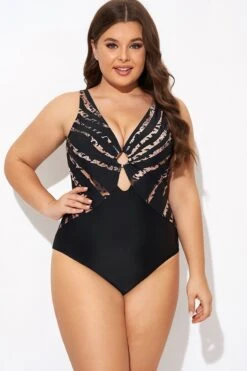Pattern Ring Plunge Women One Piece Swimsuit -Meetcurve Shop b deop061003 3