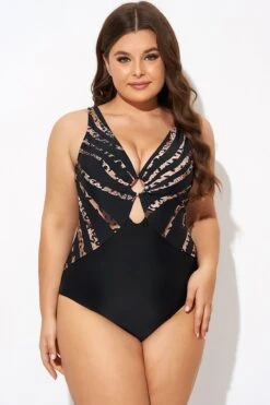 Pattern Ring Plunge Women One Piece Swimsuit -Meetcurve Shop b deop061003 4