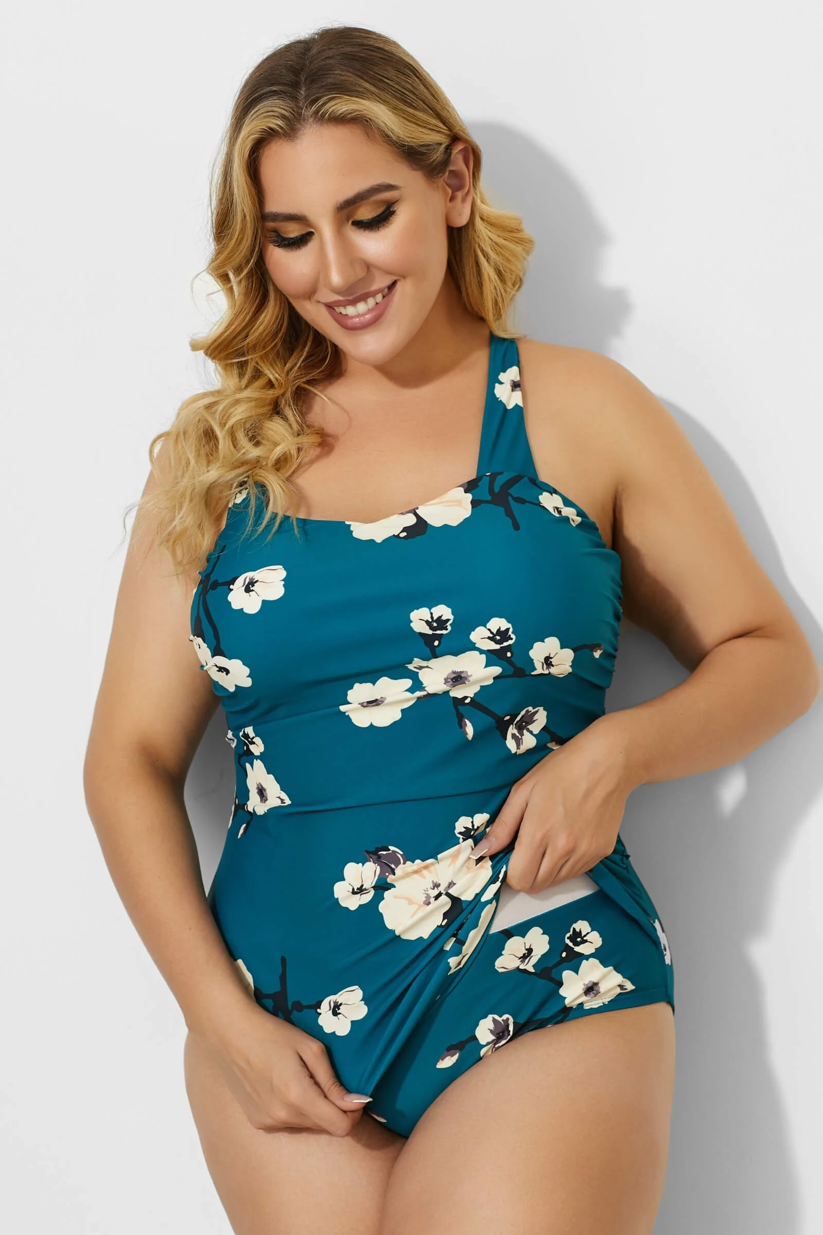 Green H-Back Sarong Front One Piece Swimsuit 5 Green H-Back Sarong Front One Piece Swimsuit - Image 3