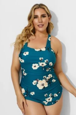 Green H-Back Sarong Front One Piece Swimsuit 9 Green H-Back Sarong Front One Piece Swimsuit -Meetcurve Shop b deop065009 4