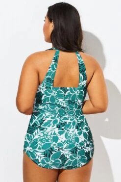 Flower Printed H-Back Sarong Front One Piece Swimsuit -Meetcurve Shop b deop065016 22