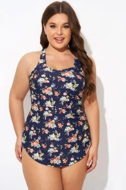 Vintage Flower Print Women One Piece Swimsuit -Meetcurve Shop b deop065017 1