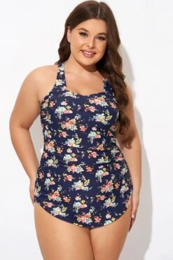 Vintage Flower Print Women One Piece Swimsuit -Meetcurve Shop b deop065017 5