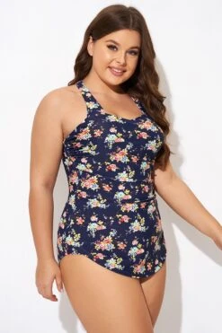 Vintage Flower Print Women One Piece Swimsuit -Meetcurve Shop b deop065017 6