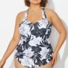 Blackļ¼White Floral Sarong One Piece Swimsuit 2 Blackļ¼White Floral Sarong One Piece Swimsuit -Meetcurve Shop b deop065018 1