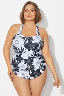 Black&White Floral Sarong One Piece Swimsuit 10 Black&White Floral Sarong One Piece Swimsuit -Meetcurve Shop b deop065018 3