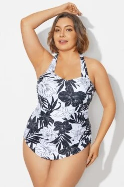 Black&White Floral Sarong One Piece Swimsuit 12 Black&White Floral Sarong One Piece Swimsuit -Meetcurve Shop b deop065018 4