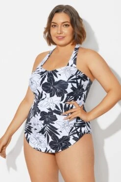 Black&White Floral Sarong One Piece Swimsuit 11 Black&White Floral Sarong One Piece Swimsuit -Meetcurve Shop b deop065018 5