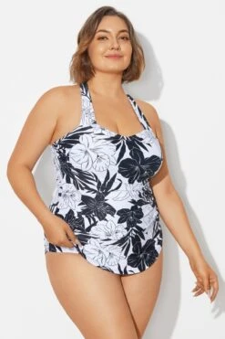 Black&White Floral Sarong One Piece Swimsuit 13 Black&White Floral Sarong One Piece Swimsuit -Meetcurve Shop b deop065018 6