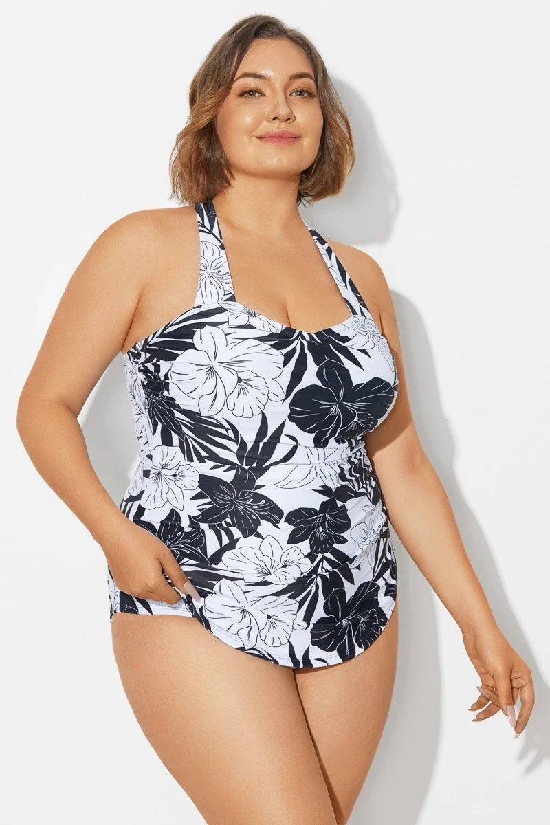 Black&White Floral Sarong One Piece Swimsuit 8 Black&White Floral Sarong One Piece Swimsuit - Image 6