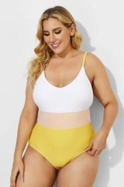 V-neck Color Block Stripe One Piece Swimsuit