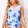 Mesh Term Tie Dye Printed One Piece Swimsuit 2 Mesh Term Tie Dye Printed One Piece Swimsuit -Meetcurve Shop b deop089002 1