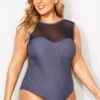 Black Mesh Sweetheart Neckline One Piece Swimsuit 2 Black Mesh Sweetheart Neckline One Piece Swimsuit -Meetcurve Shop b deop089007 1
