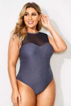 Black Mesh Sweetheart Neckline One Piece Swimsuit -Meetcurve Shop b deop089007 4