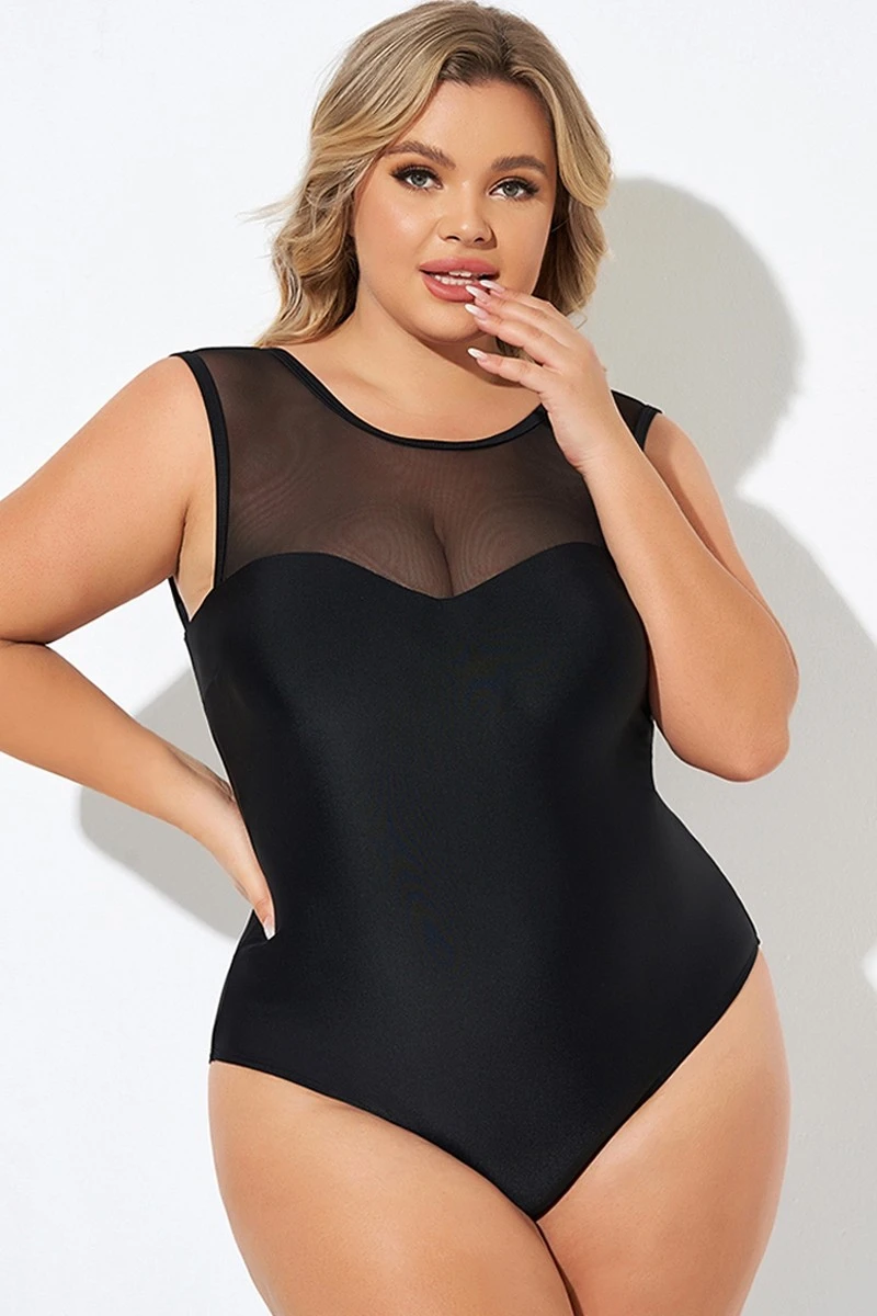 Black Mesh Wide Shoulder One Piece Swimsuit 3 Black Mesh Wide Shoulder One Piece Swimsuit
