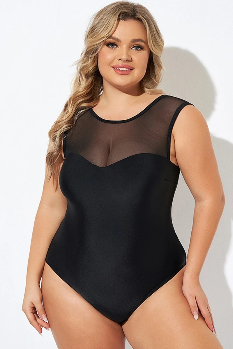 Black Mesh Wide Shoulder One Piece Swimsuit 5 Black Mesh Wide Shoulder One Piece Swimsuit - Image 3