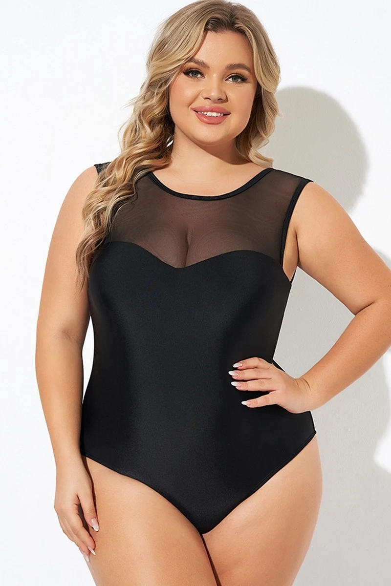 Black Mesh Wide Shoulder One Piece Swimsuit 8 Black Mesh Wide Shoulder One Piece Swimsuit - Image 6