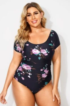 Flower Printed Elastic Women One Piece Swimsuit