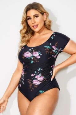 Flower Printed Elastic Women One Piece Swimsuit -Meetcurve Shop b deop090005 3
