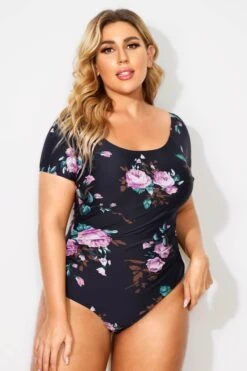Flower Printed Elastic Women One Piece Swimsuit -Meetcurve Shop b deop090005 4