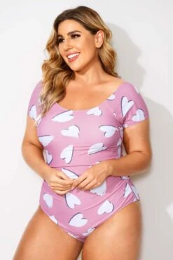 Heart Printed Round Neck One Piece Swimsuit 8 Heart Printed Round Neck One Piece Swimsuit -Meetcurve Shop b deop090006 3