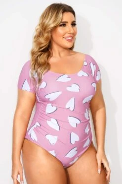 Heart Printed Round Neck One Piece Swimsuit 9 Heart Printed Round Neck One Piece Swimsuit -Meetcurve Shop b deop090006 4