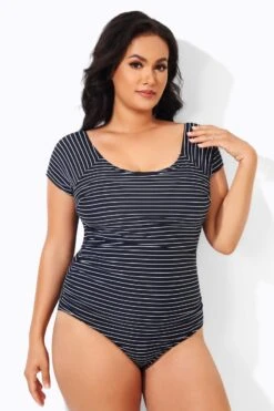 Stripes Round Neck Women One Piece Swimsuit