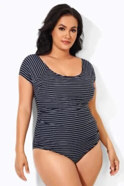 Stripes Round Neck Women One Piece Swimsuit -Meetcurve Shop b deop090007 4