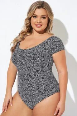 Black Speckled Ladder Back Detail One Piece Swimsuit -Meetcurve Shop b deop090010 5