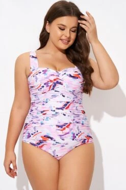 Pink Sweetheart Neckline Tie Dye One Piece Swimsuit -Meetcurve Shop b deop097005 3